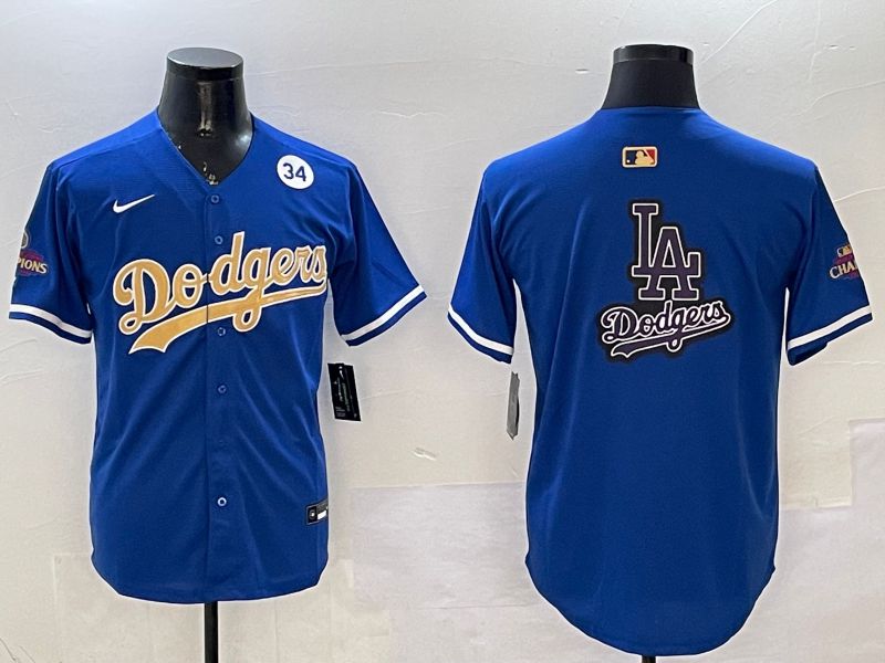 Men Los Angeles Dodgers Blank Blue Champion gold character 2025 Nike MLB Jersey style 23